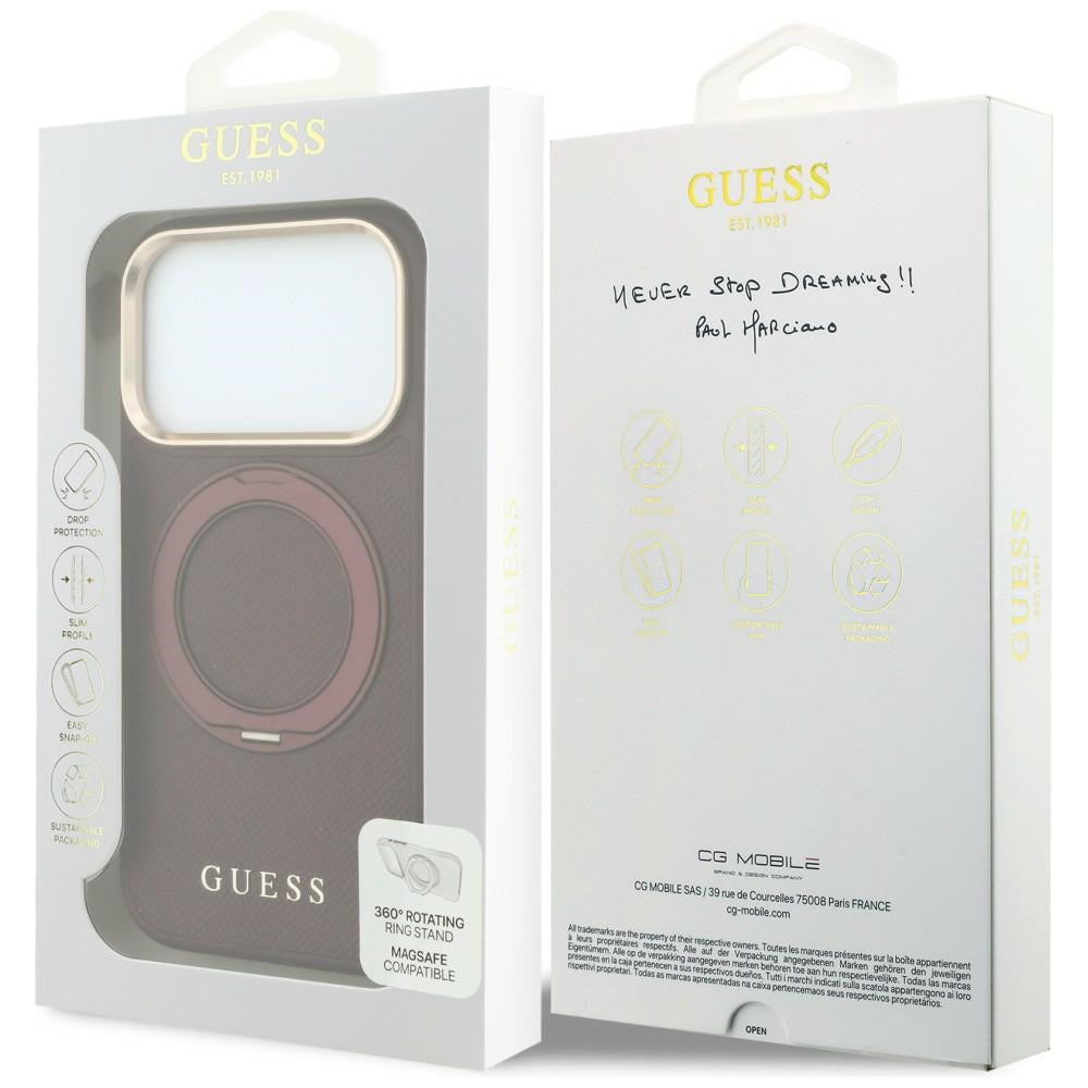 Guess Ring Stand 360 Grained Classic Logo MagSafe Case for iPhone 18 Pro Max / 17 Pro Max Burgundy