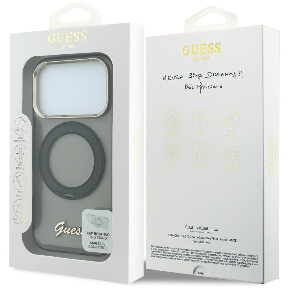 Guess GUHMP18X6HCCMSK IML Ring Stand 360 Script Metal Logo MagSafe for iPhone 18 Pro Max / 17 Pro Max Black