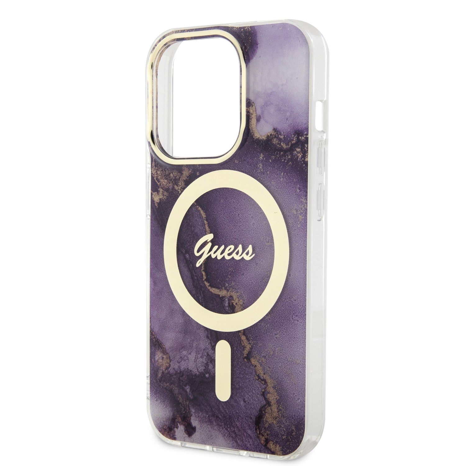 Guess GUHMP15LHTMRSU iPhone 15 Pro purple hardcase IML Golden Marble MagSafe