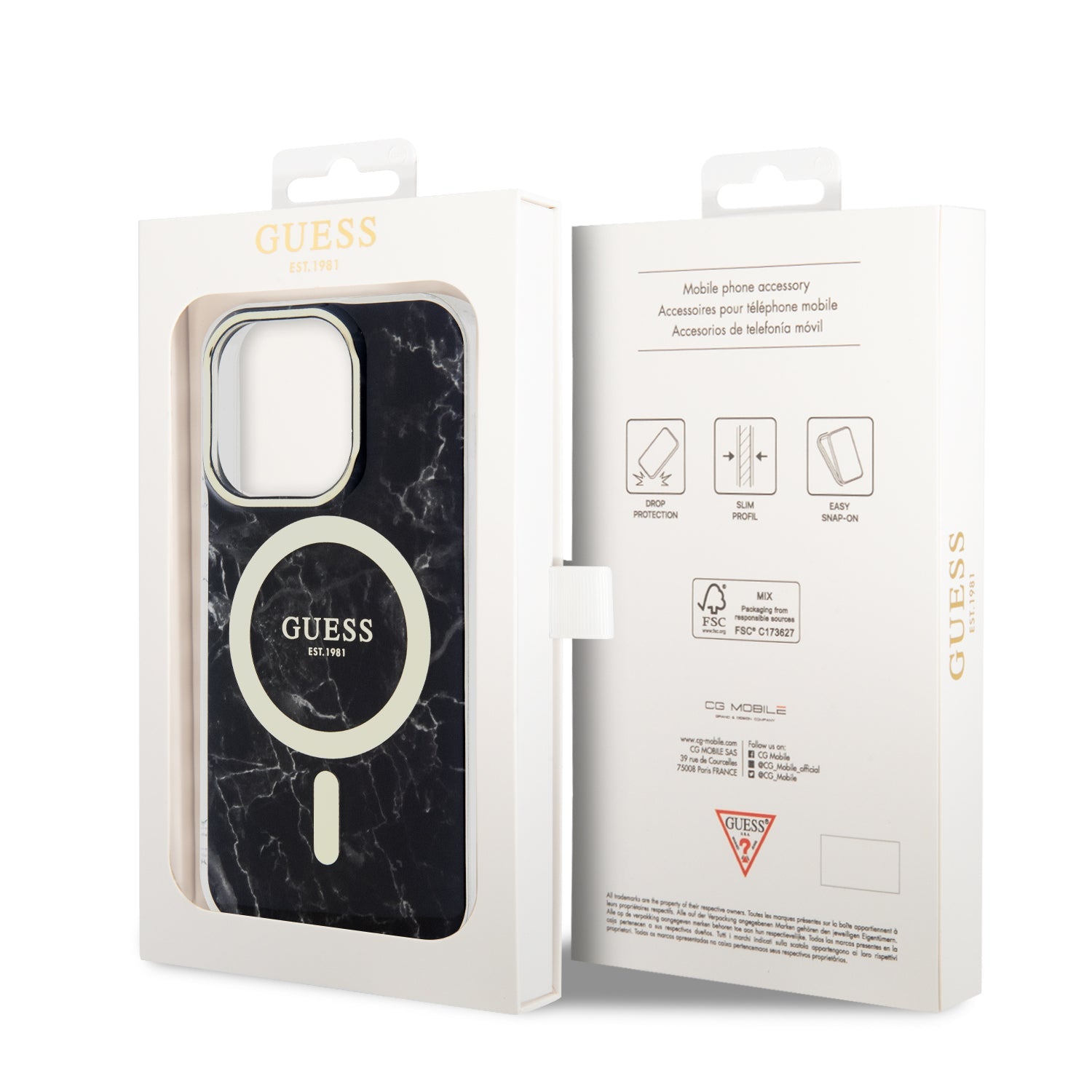 Guess GUHMP15LPCUMAK iPhone 15 Pro Black hardcase IML Golden Marble MagSafe