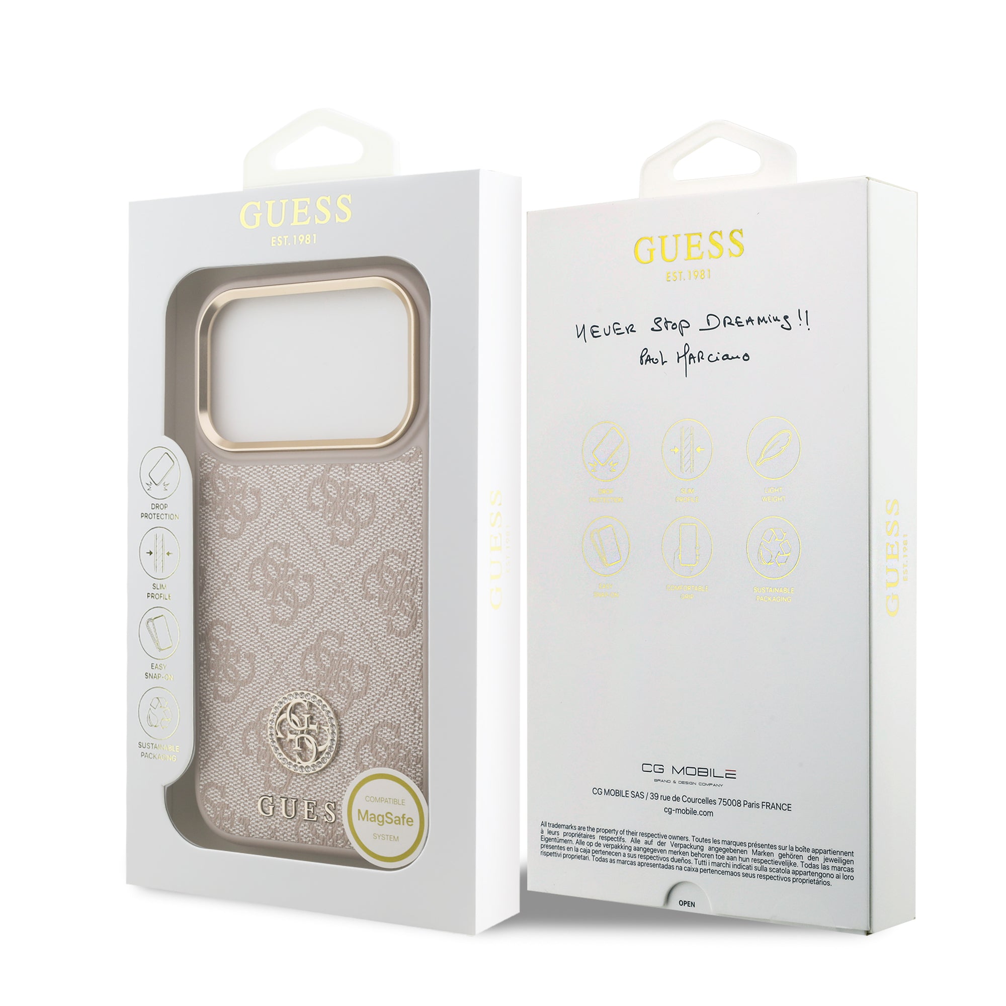 GUESS GUHMP17LP4GRMDEP HardCase MagSafe PU W/ 4G PU Strass Logo Pink iPhone 17 Pro