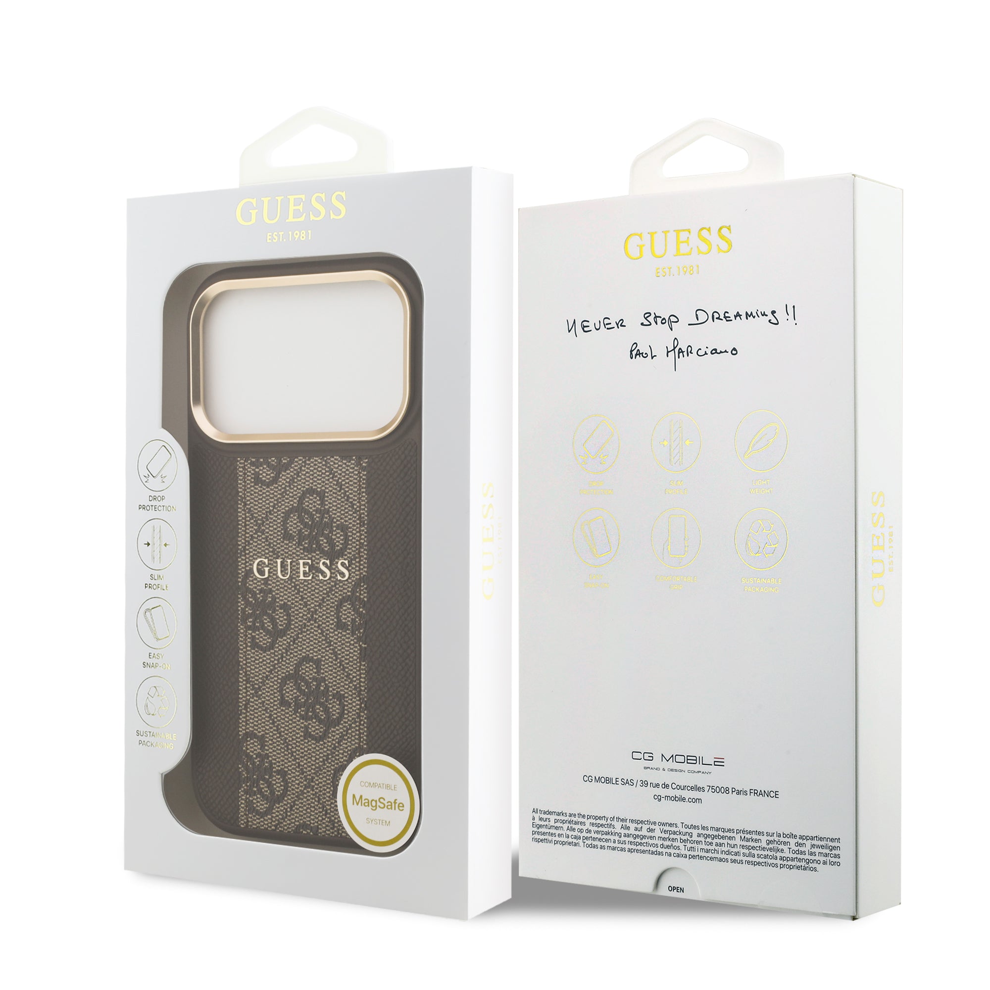 GUESS GUHMP17LPG4SEMCW HardCase MagSafe PU W/ 4G PU Stripe Brown iPhone 17 Pro