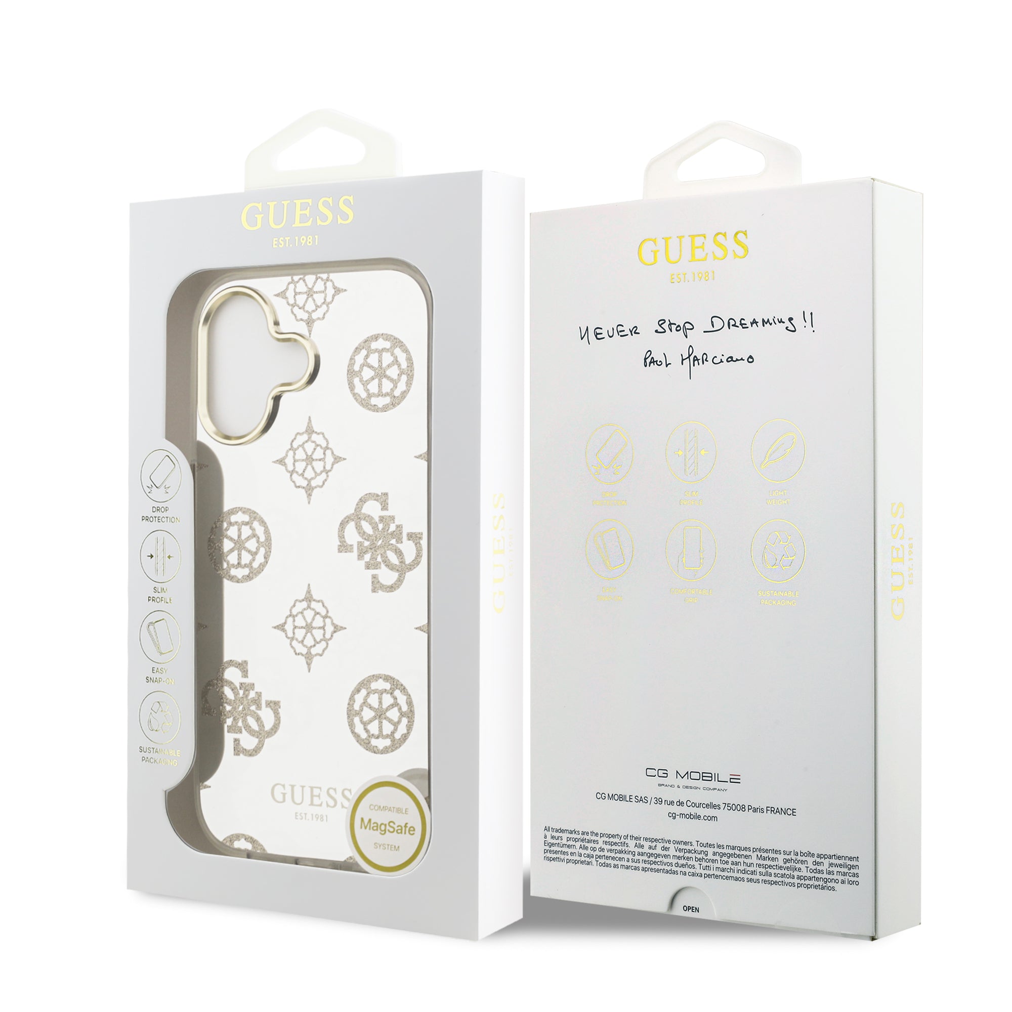 GUESS GUHMP17SHMRPOGDG HardCase MagSafe TPU Mirror W/ Peony Glitter Gold iPhone 17