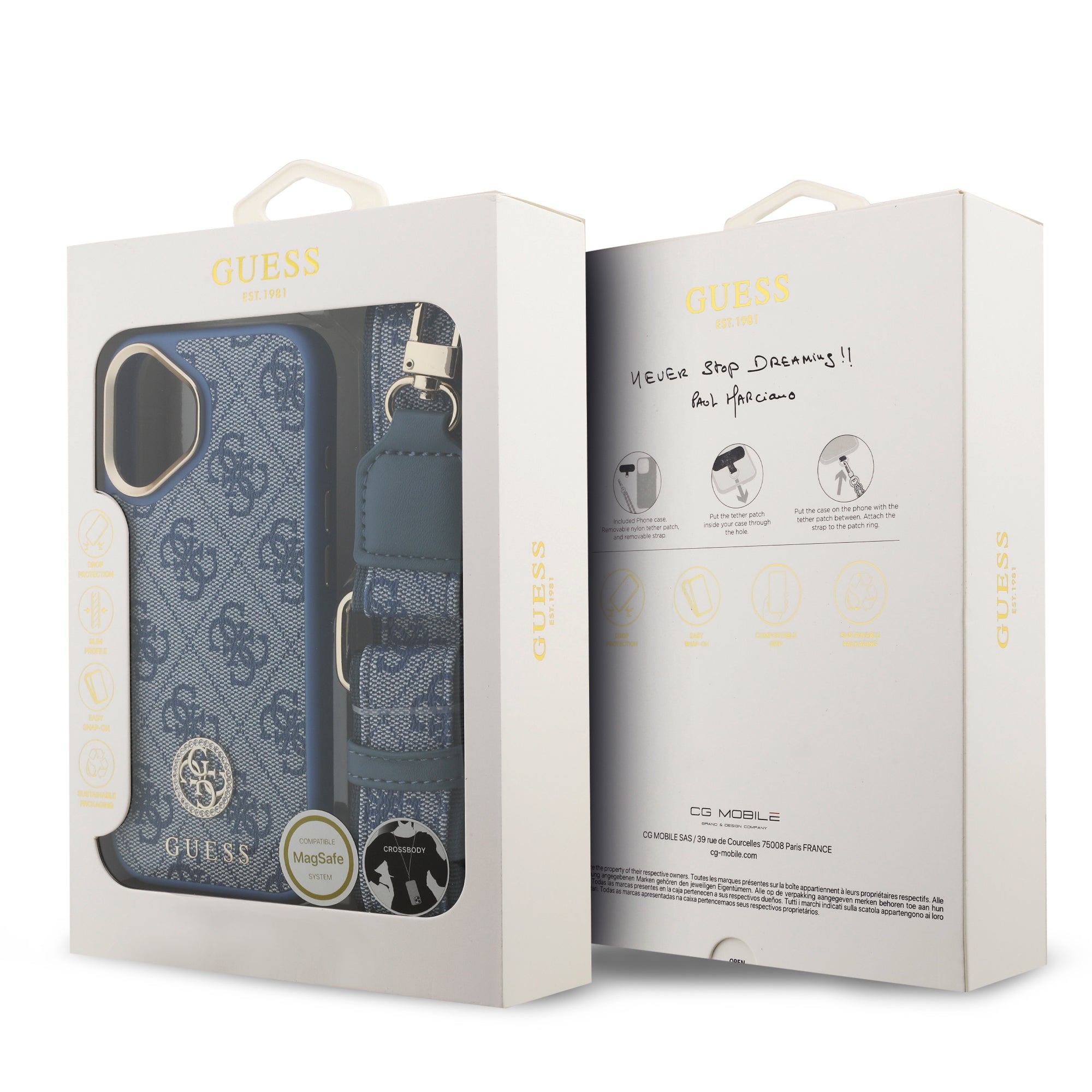 GUESS GUHMP17SP4G4DCSB HardCase MagSafe 4G PU W/ Strass Logo & Big Strap Metal Buttons Blue iPhone 17