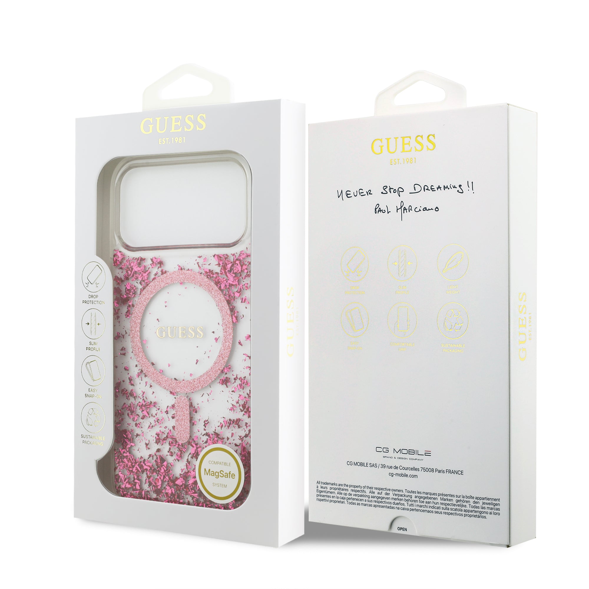 GUESS GUHMP17XRGRGEP HardCase MagSafe RESIN BOTTOM Glitter Pink iPhone 17 Pro Max