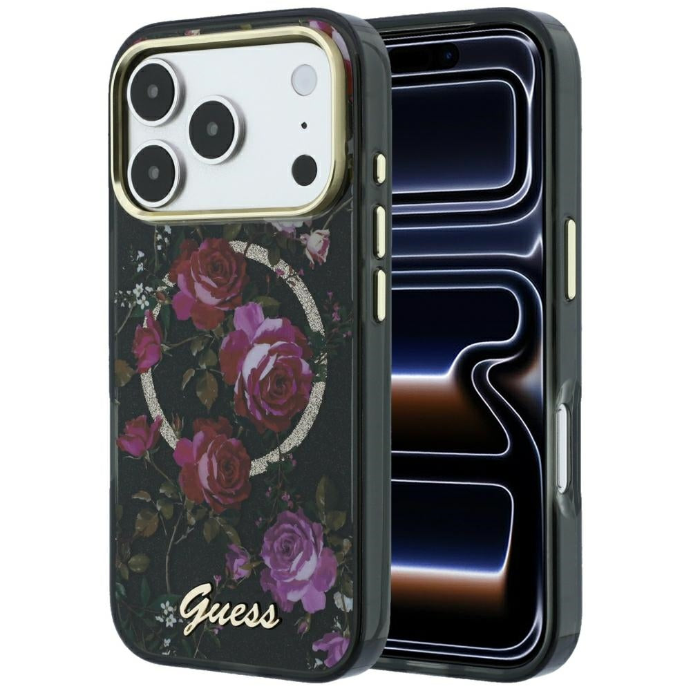 Guess GUHMP18X6HTBGSLK IML Glitter Blossom Roses MagSafe for iPhone 18 Pro Max / 17 Pro Max black