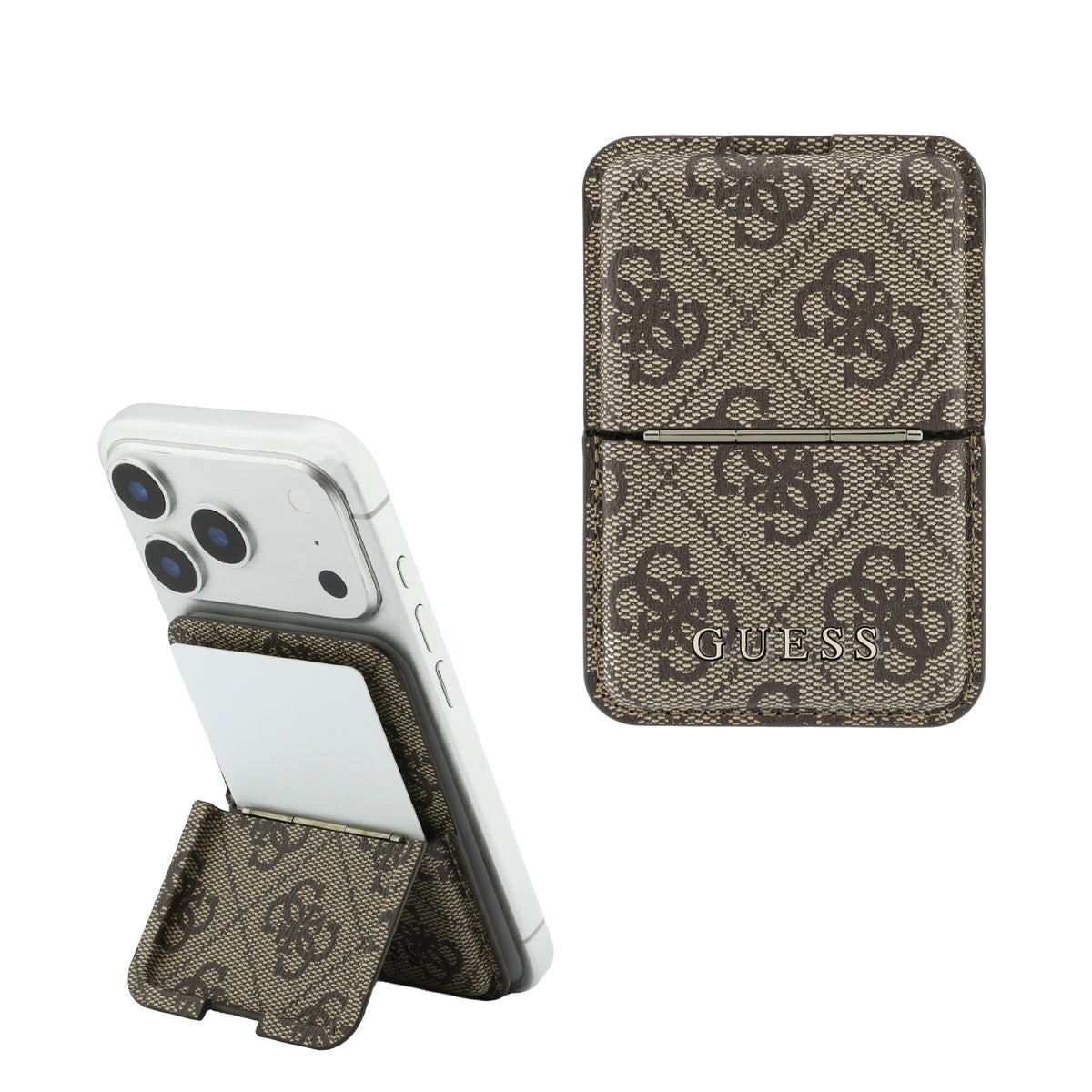 GUESS Card Holder 4 Cards 4G PU MagSafe and Stand Classic Logo Brown