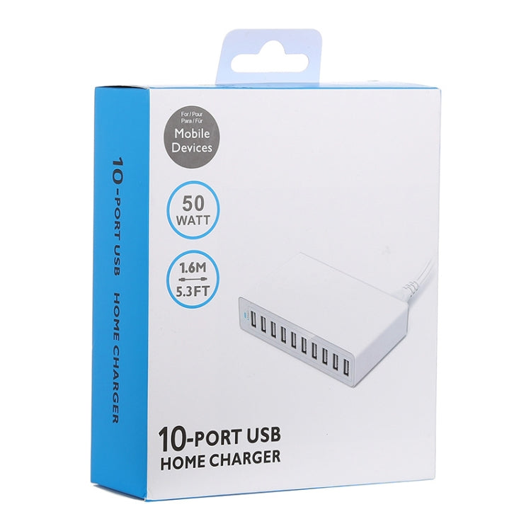 XBX09L 50W 5V 2.4A 10 USB Ports Fast Charger Travel Charger, US Plug