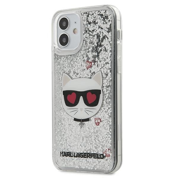 Karl Lagerfeld KLHCP12SLCGLSL iPhone 12 mini silver hardcase Liquid Glitter Choupette