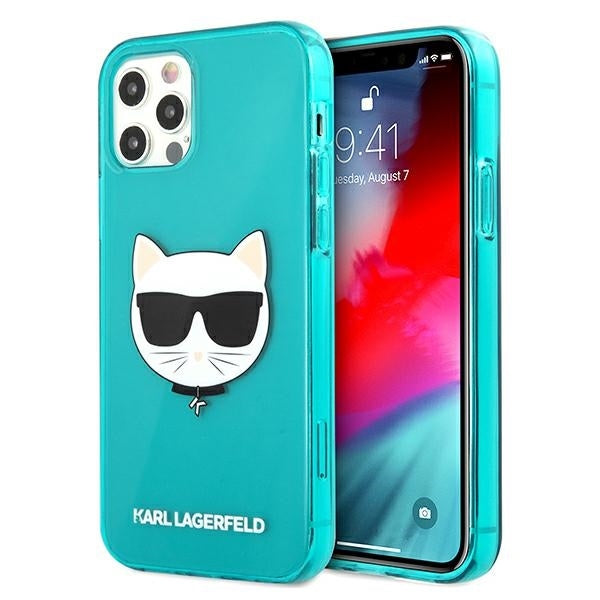 Karl Lagerfeld KLHCP12MCHTRB iPhone 12/12 Pro blue hardcase Glitter Choupette Fluo