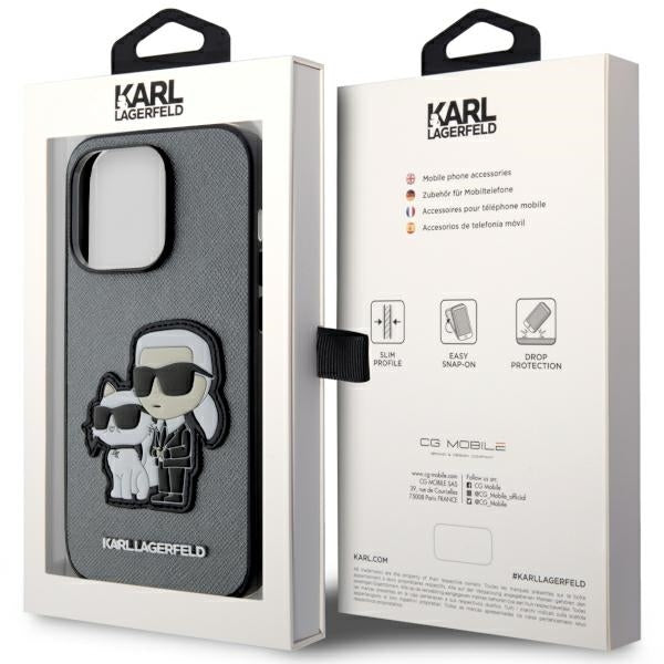 Karl Lagerfeld KLHCP14XSANKCPG iPhone 14 Pro Max hardcase Silver Saffiano Karl & Choupette