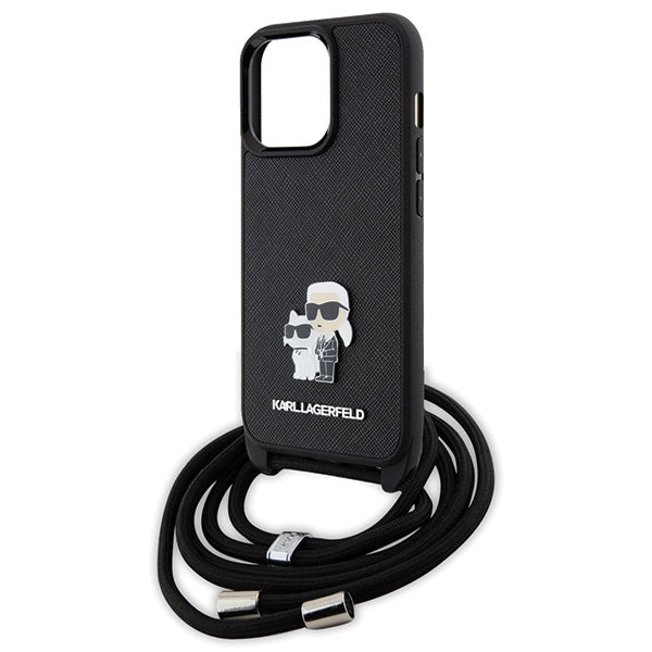 Karl Lagerfeld KLHCP13LSAKCPSK iPhone 13 Pro black Crossbody Saffiano Metal Pin Karl & Choupette