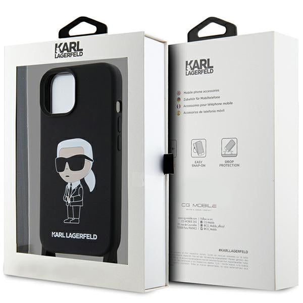 Karl Lagerfeld KLHCP15SSCBSKNK iPhone 15 hardcase czarny/black Crossbody Silicone Ikonik