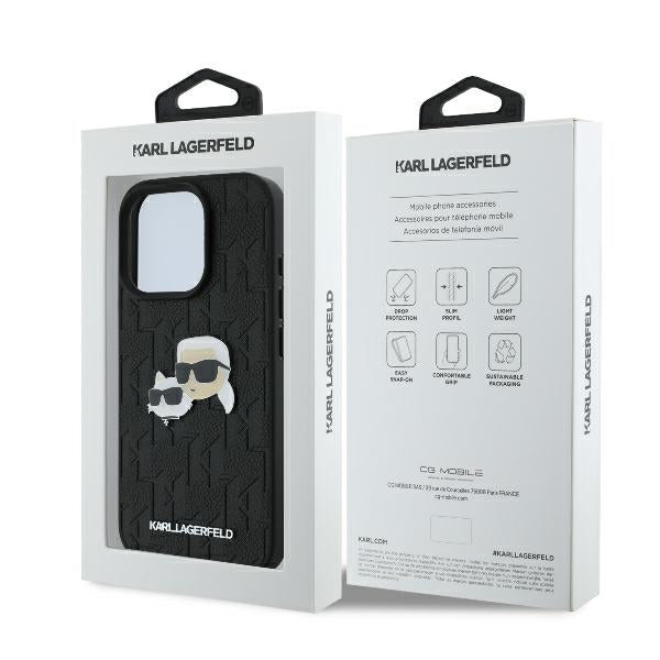 Karl Lagerfeld KLHCP16XPGKLKCPK iPhone 16 Pro Max black hardcase Monogram Karl&Chaoupette Head Pin