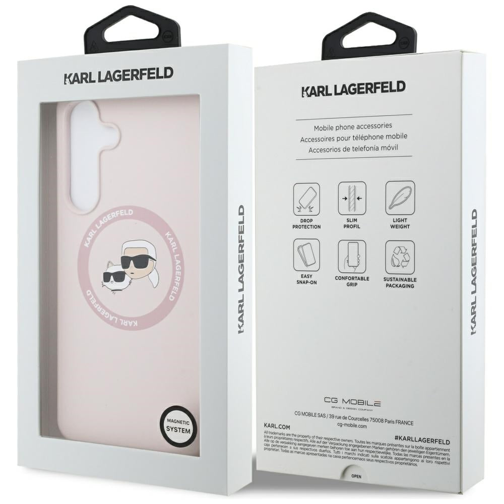 Karl Lagerfeld Silicone Karl&Choupette Heads MagSafe for Samsung Galaxy S25 FE Pink