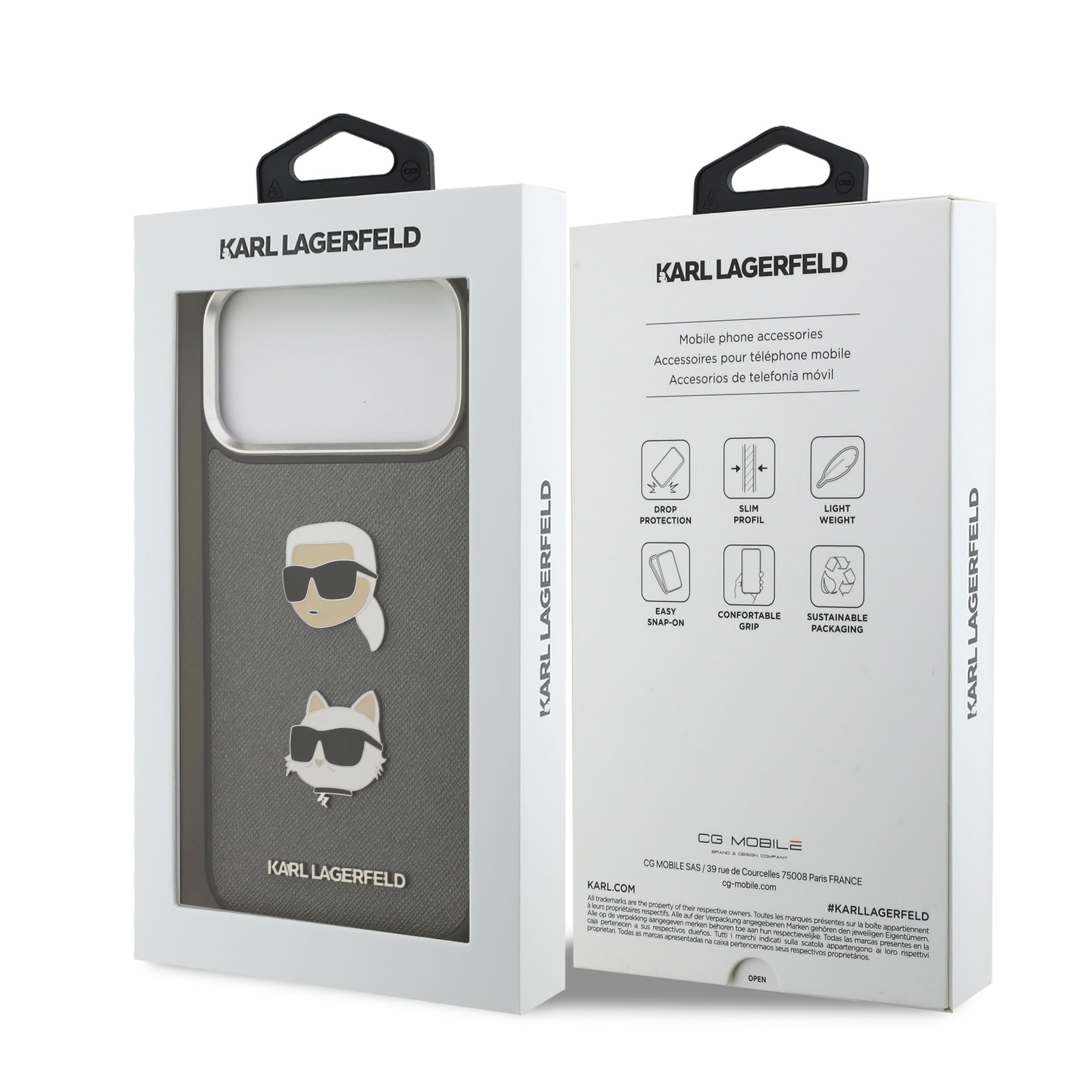 KARL KLHCP17XPSFDHPOG HardCase FW GRAINED PU W/ K&C HEADS PINS & Logo Grey iPhone 17 Pro Max