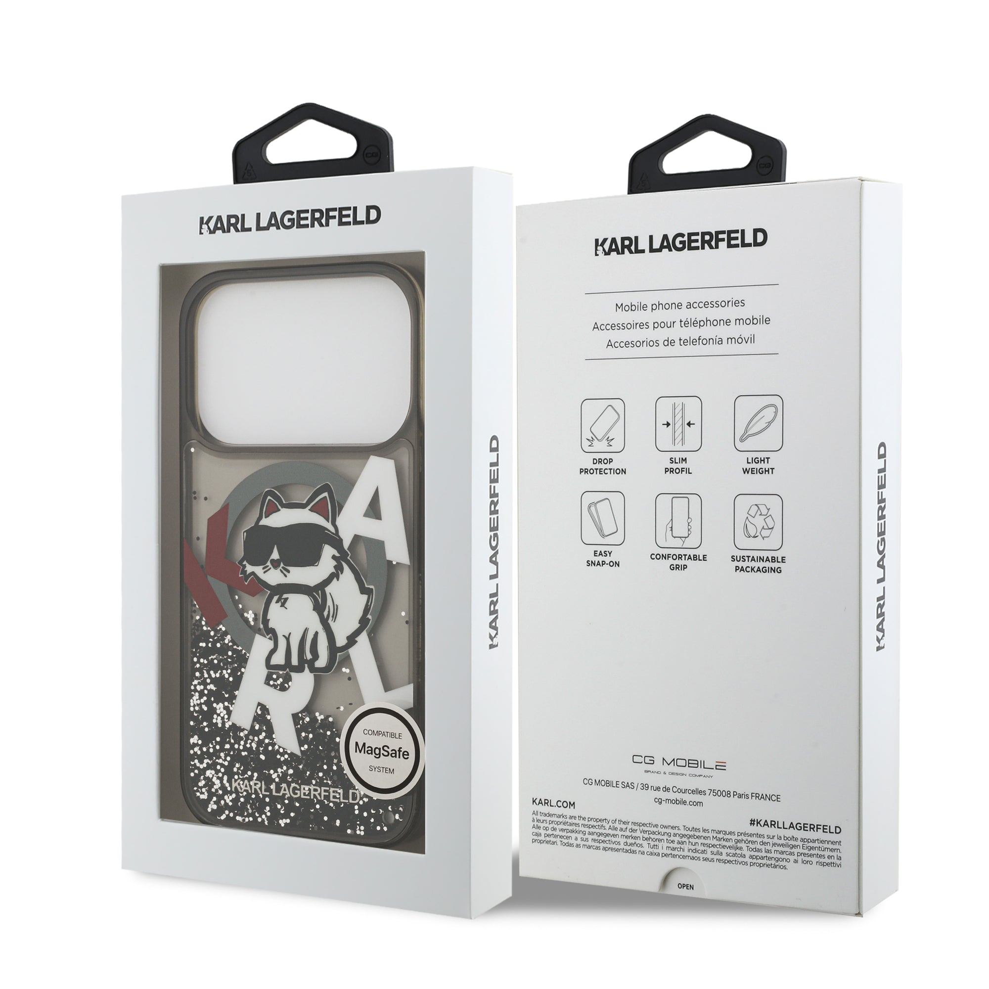 KARL KLHMP17LLCHSCTDK HardCase MagSafe LIQUID Glitter W/ CHOUPETTE Logo Black iPhone 17 Pro