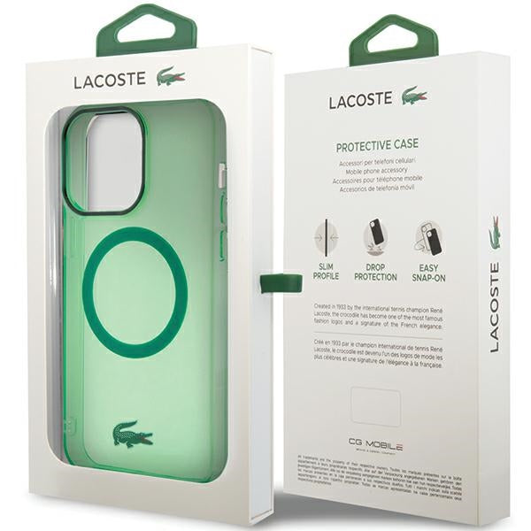 Lacoste LCHMP15LULON iPhone 15 Pro Green hardcase with Transparent design and MagSafe