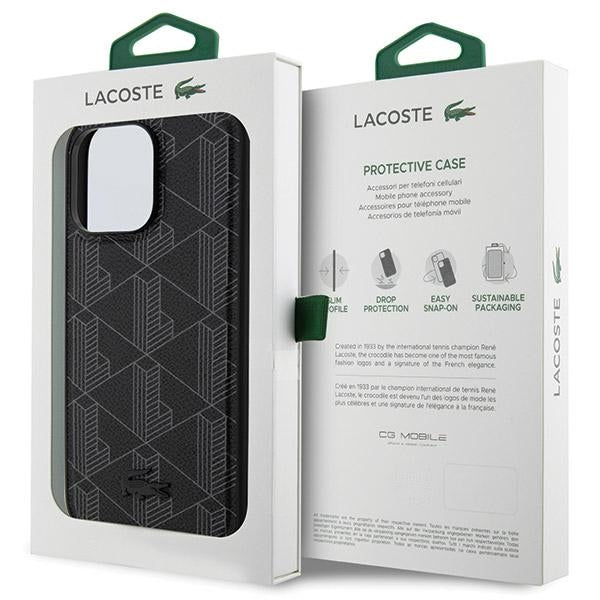 Lacoste LCHMP15XPBSK iPhone 15 Pro Max black hardcase with Blend Monogram design and MagSafe