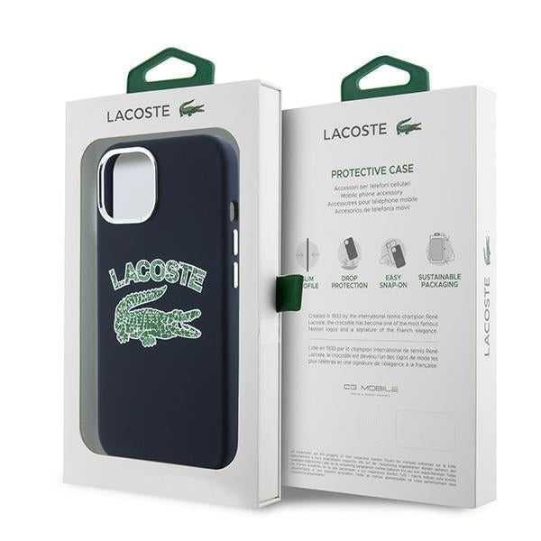 Lacoste LCHMP15SUCRV iPhone 15 / 14 / 13 navy blue hardcase Silicone Cracked Logo MagSafe