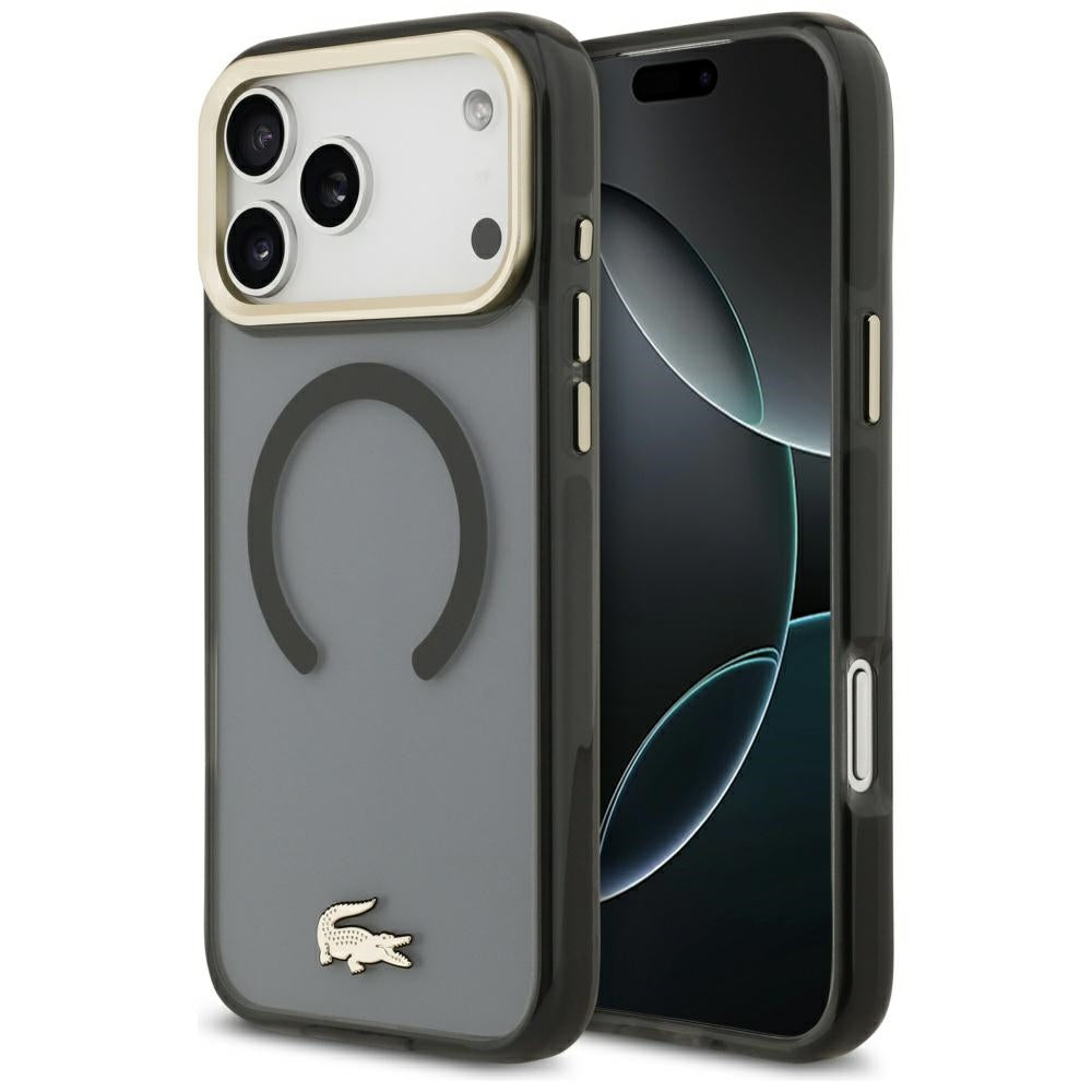 Lacoste Shockproof Transparent Frosted Gold Logo MagSafe Case for iPhone 17 Pro Max Black