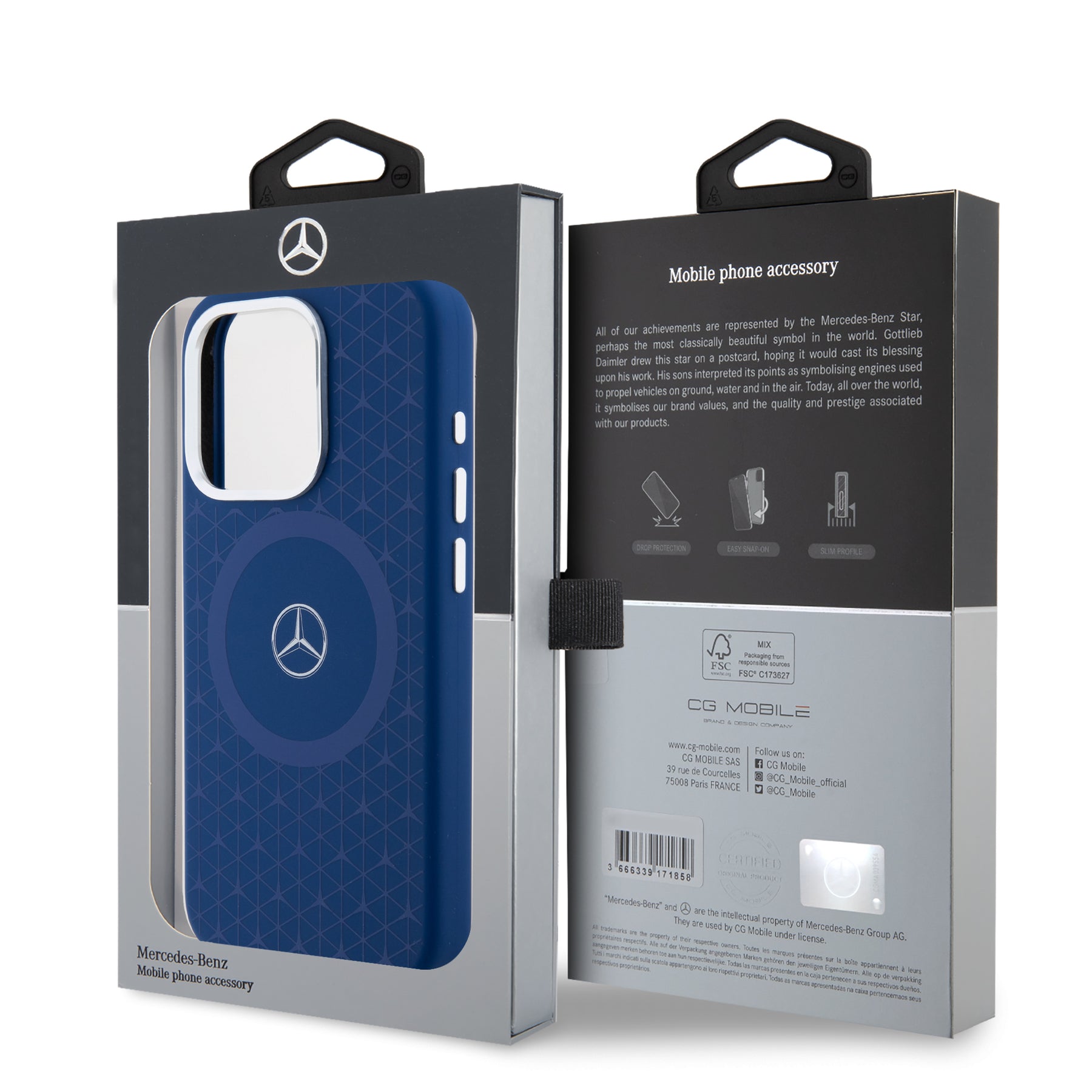 Mercedes MEHMP15L23SGPV for iPhone 15 Pro PC/TPU Star pattern and Circle, Blue MagSafe