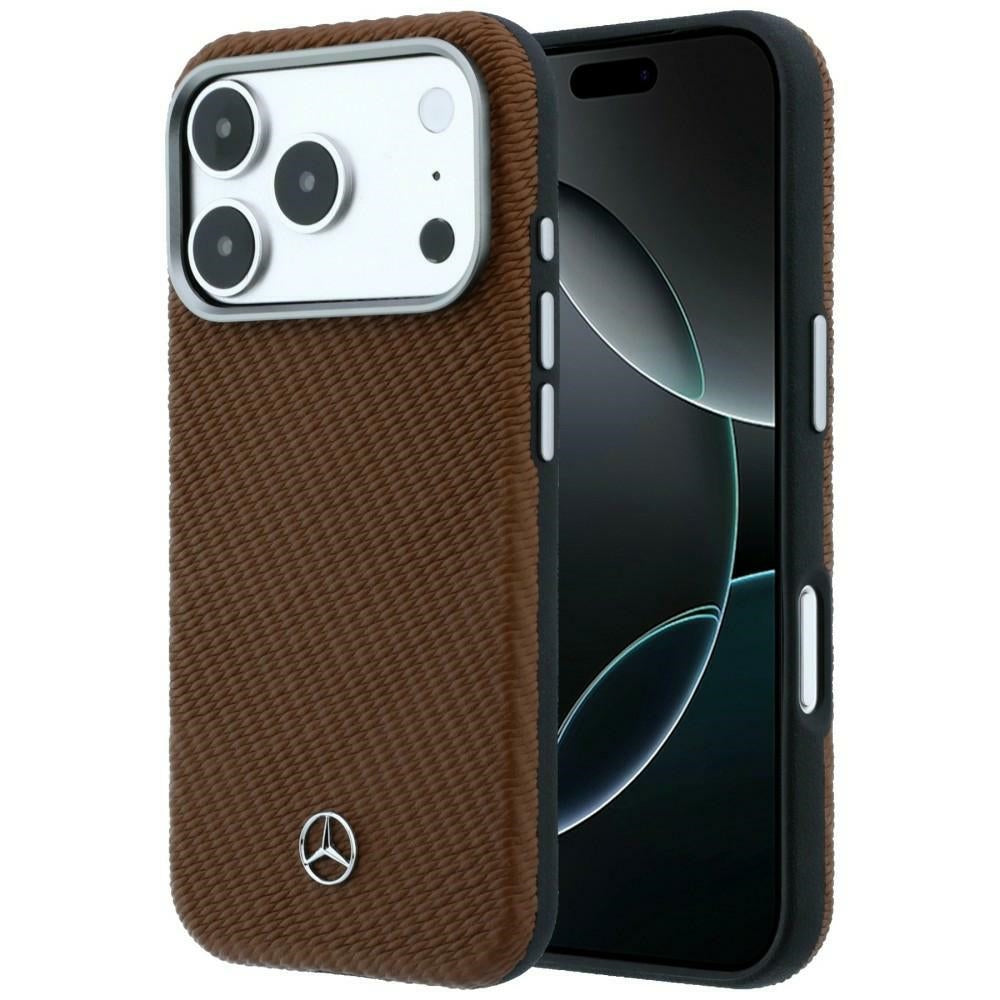 Mercedes MEHMP17X25PFWWPCA Leather Semi Wrap Wood Effect MagSafe for iPhone 17 Pro Max camel