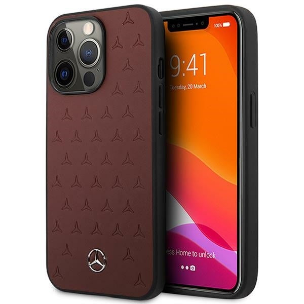 Mercedes MEHCP13XPSQRE iPhone 13 Pro Max red hardcase Leather Stars Pattern