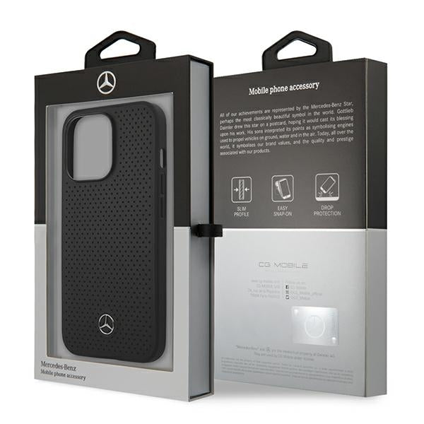 Mercedes MEHCP13LDELBK iPhone 13 Pro black hardcase Leather Perforated
