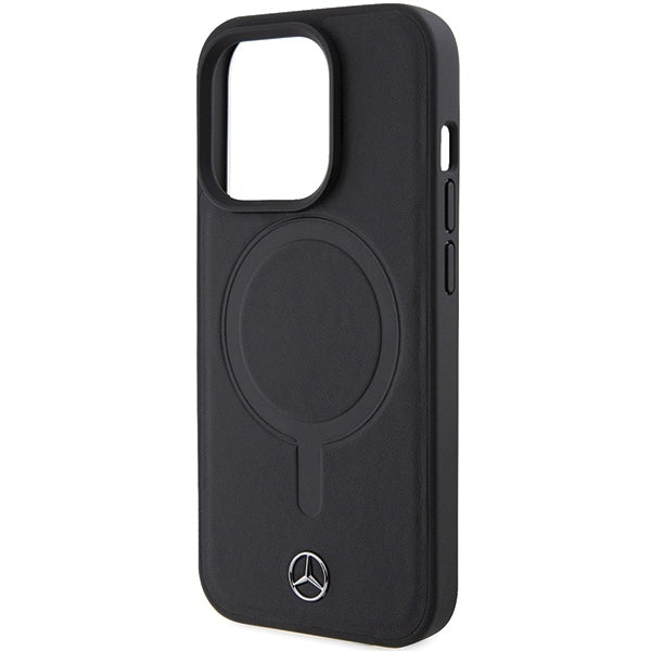 Mercedes iPhone 15 Pro Max black hardcase Crossed Lines Pattern Leather MagSafe