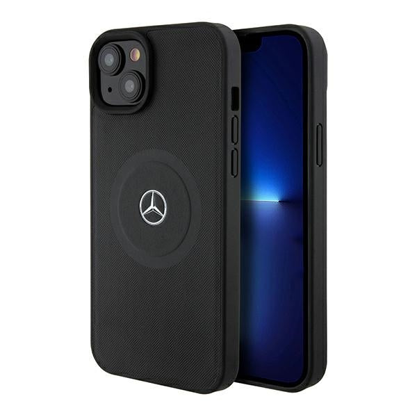Mercedes iPhone 15 / 14 / 13 black hardcase Crossed Lines Pattern Leather MagSafe