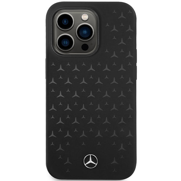 Mercedes iPhone 15 Pro black hardcase Crossed Lines Pattern Leather MagSafe