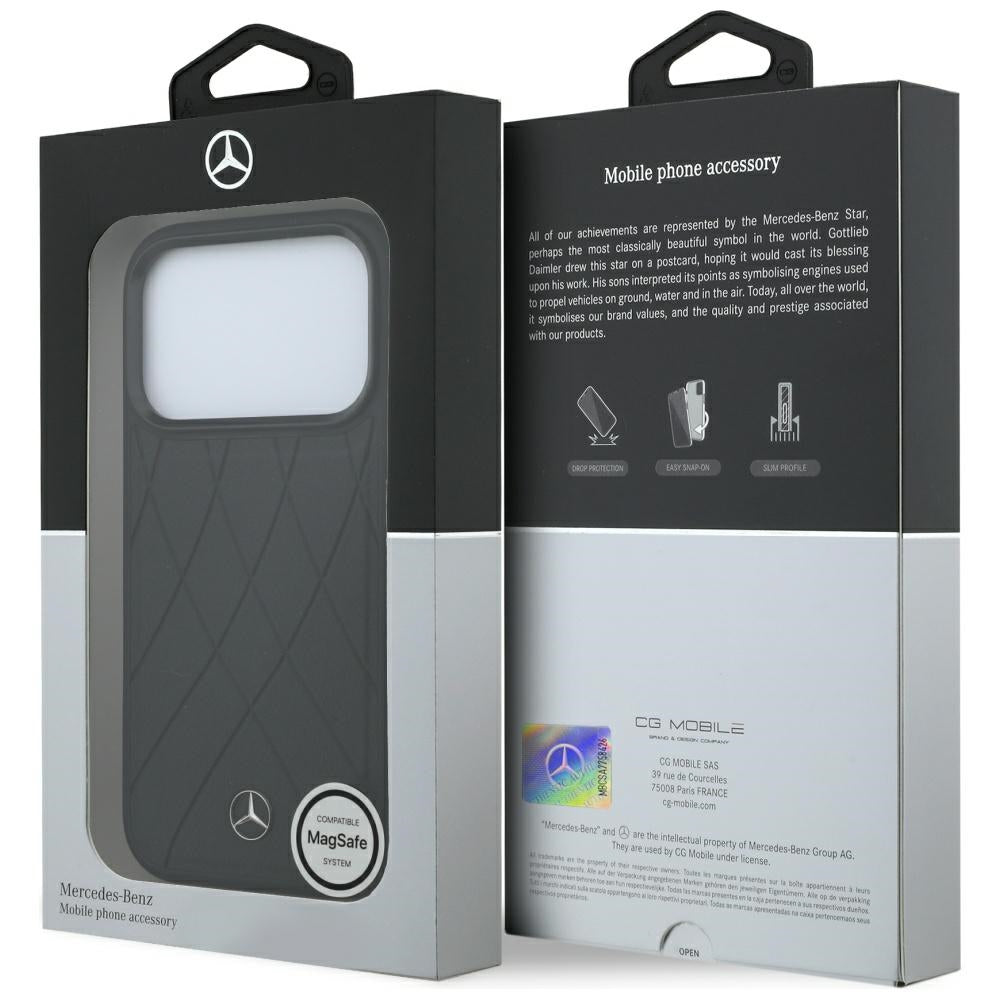 Mercedes MEHMP18X25PSECLK Hardcase Leather Crossed Lines MagSafe for iPhone 18 Pro Max / 17 Pro Max black