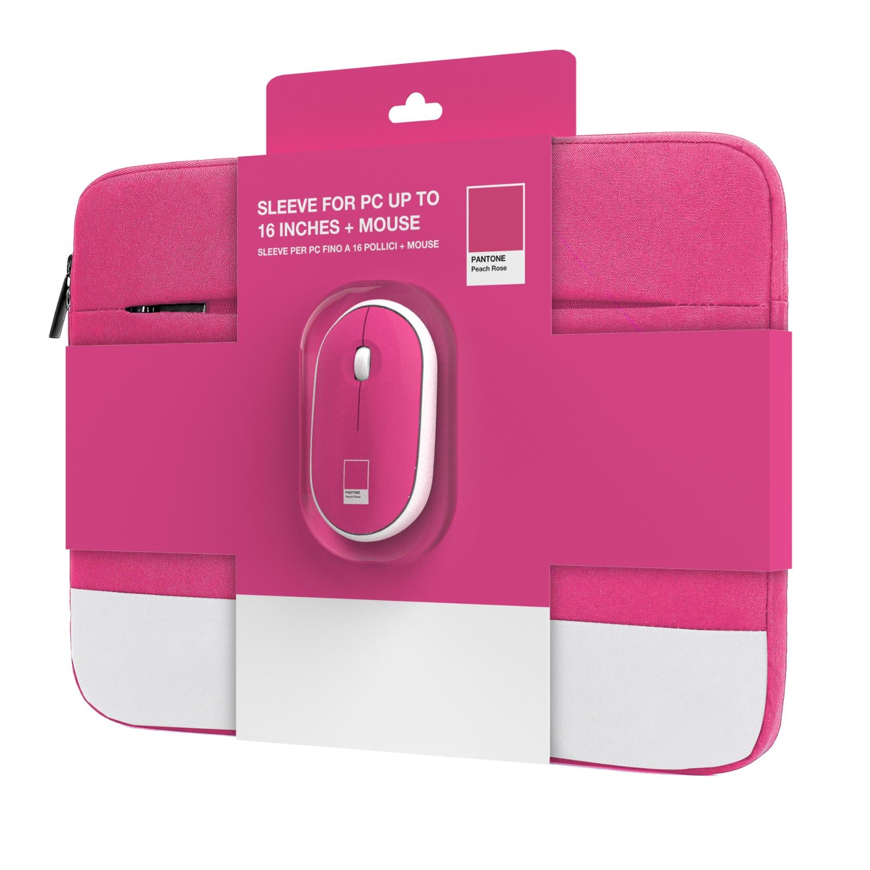 Celly PANTONE - Bundle PC Sleeve up to 15.6'' + Mouse Pink
