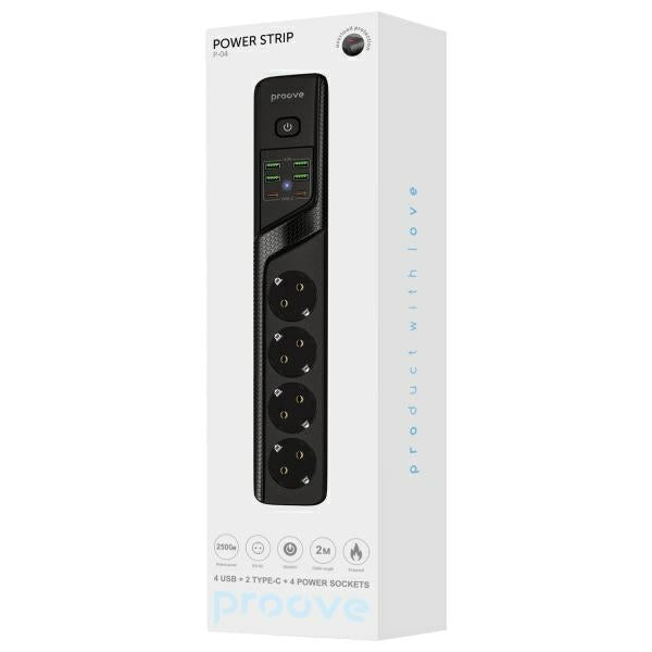 Proove Power Strip 2m 3000W Power Socket P-04 (4xAC + 4xUSB + 2xType-C) black