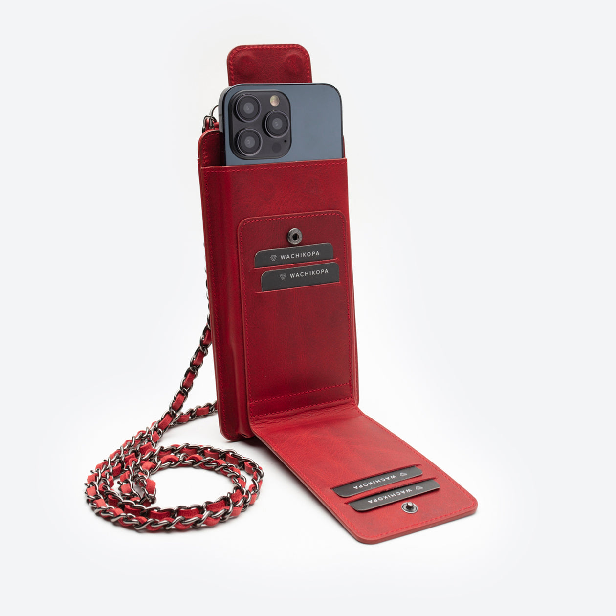Wachikopa Neck Strap Wallet Phone Case Red