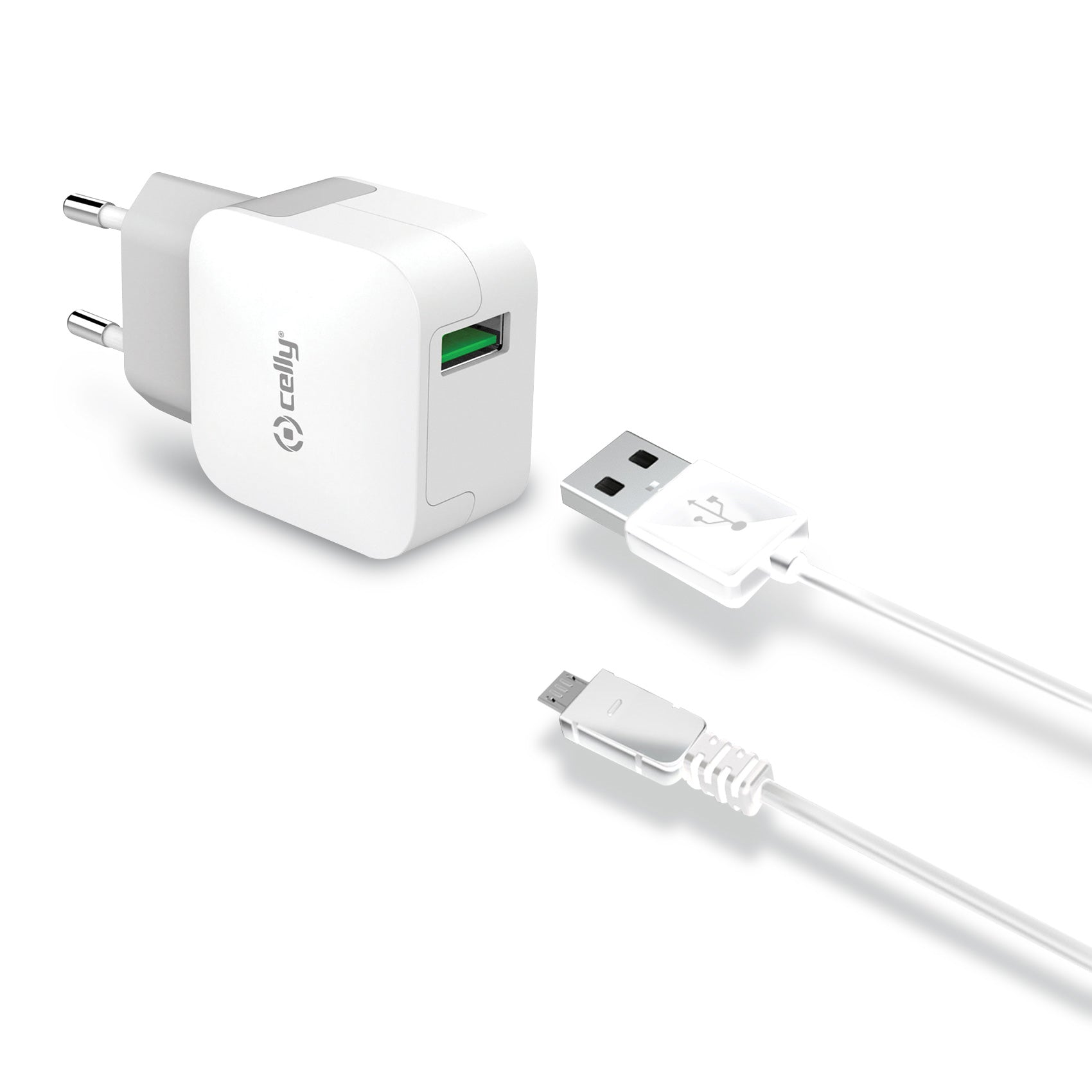 Celly TCUSBMICRO - Wall Charger USB-A + USB-A to Micro Usb Cable 12W