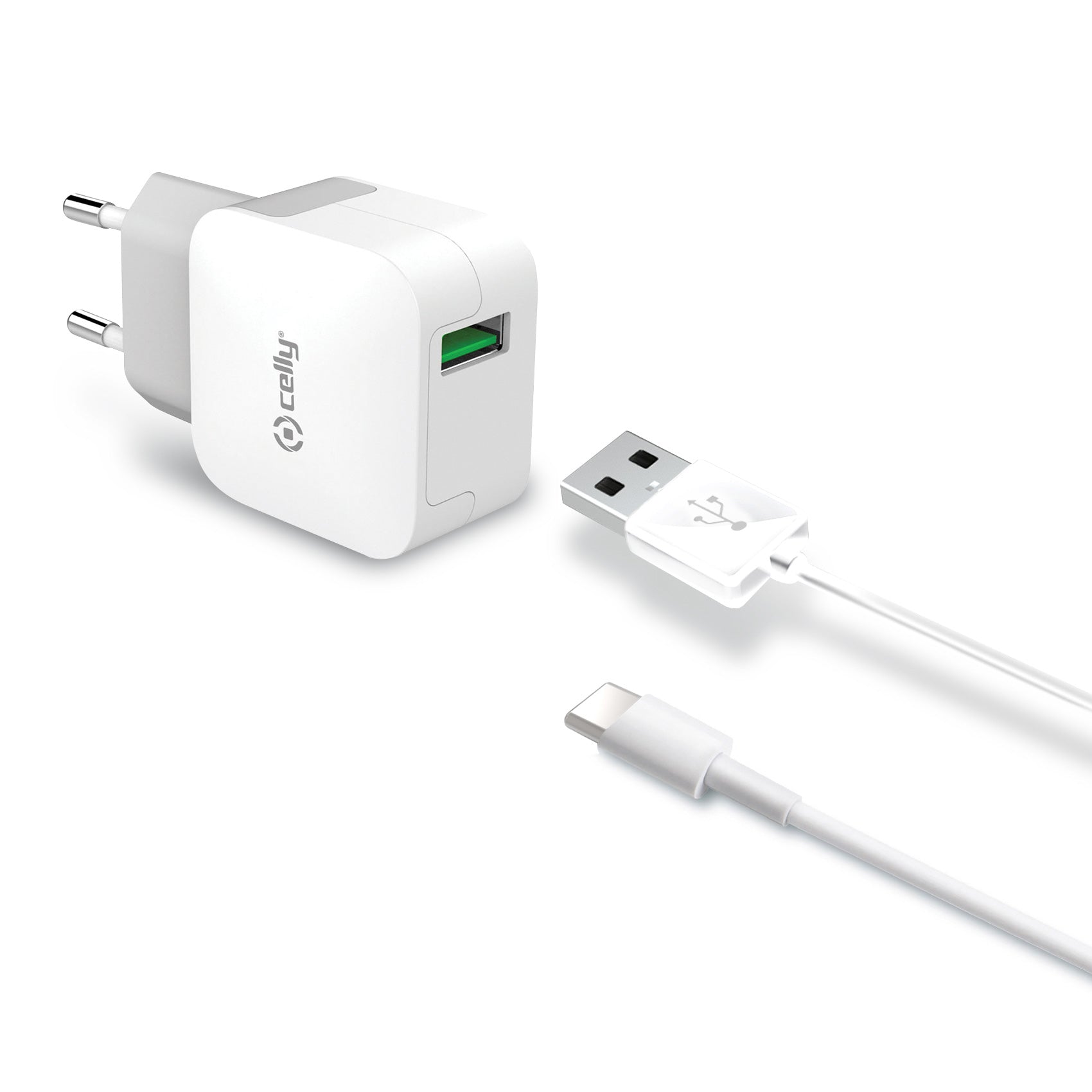 Celly TCUSBTYPEC - Wall Charger USB-A + USB-A to USB-C Cable 12W