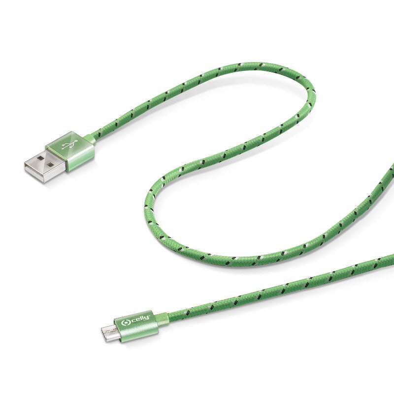 Celly Textile USB-A to Micro USB Cable 1m Green