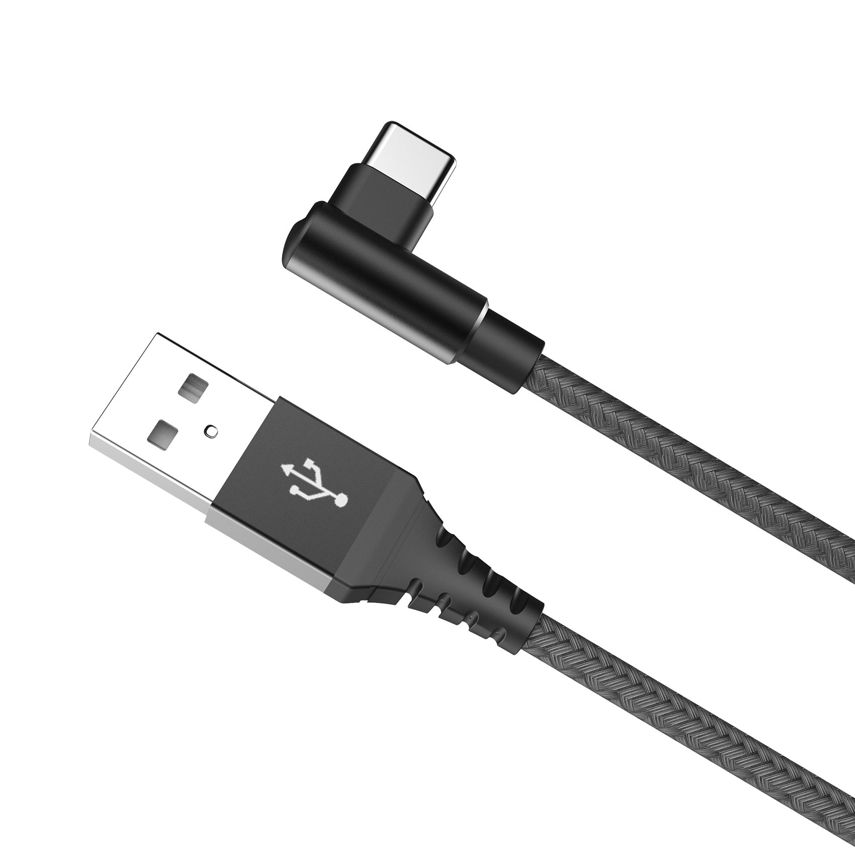 USB-A TO USB-C 15W NYLON CABLE L-SHAPE BK Extreme