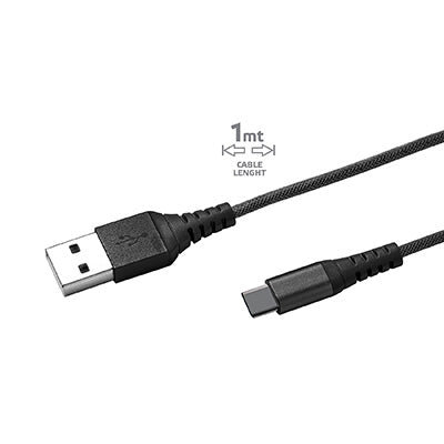 USB-A TO USB-C 15W NYLON CABLE BLACK Extreme
