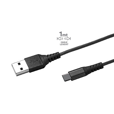 Celly USB-A TO USB-C 15W NYLON CABLE BLACK Extreme 1m