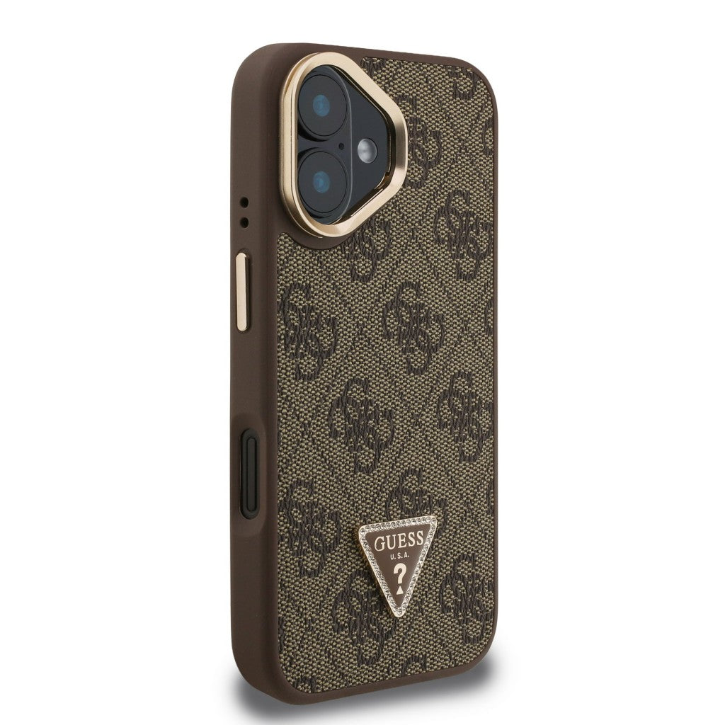Guess GUHMP16SPCS4GPTW PU W/Trianglel Logo & Stand Camera for iPhone 16 Brown