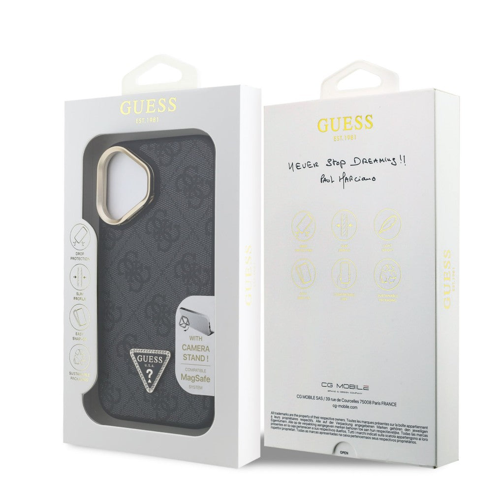 Guess GUHMP16SPCS4GPTK PU W/ Trianglel Logo & Stand Camera for iPhone 16 Black