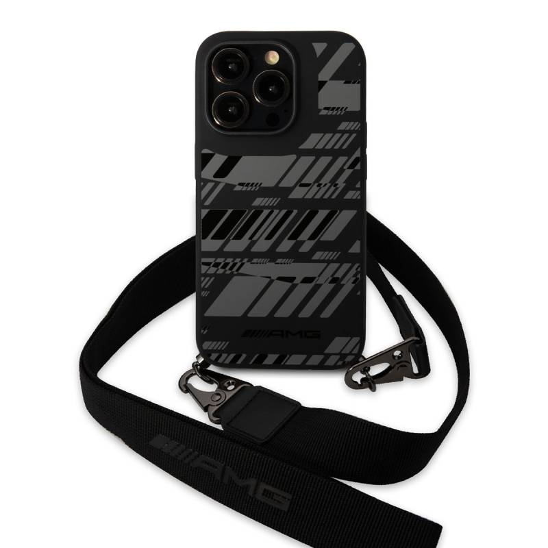 AMG AMHCP14S2SSDK iPhone 14 / 15 / 13 Case Liquid Silicone Strap Graphic Design Cover with Phone Strap