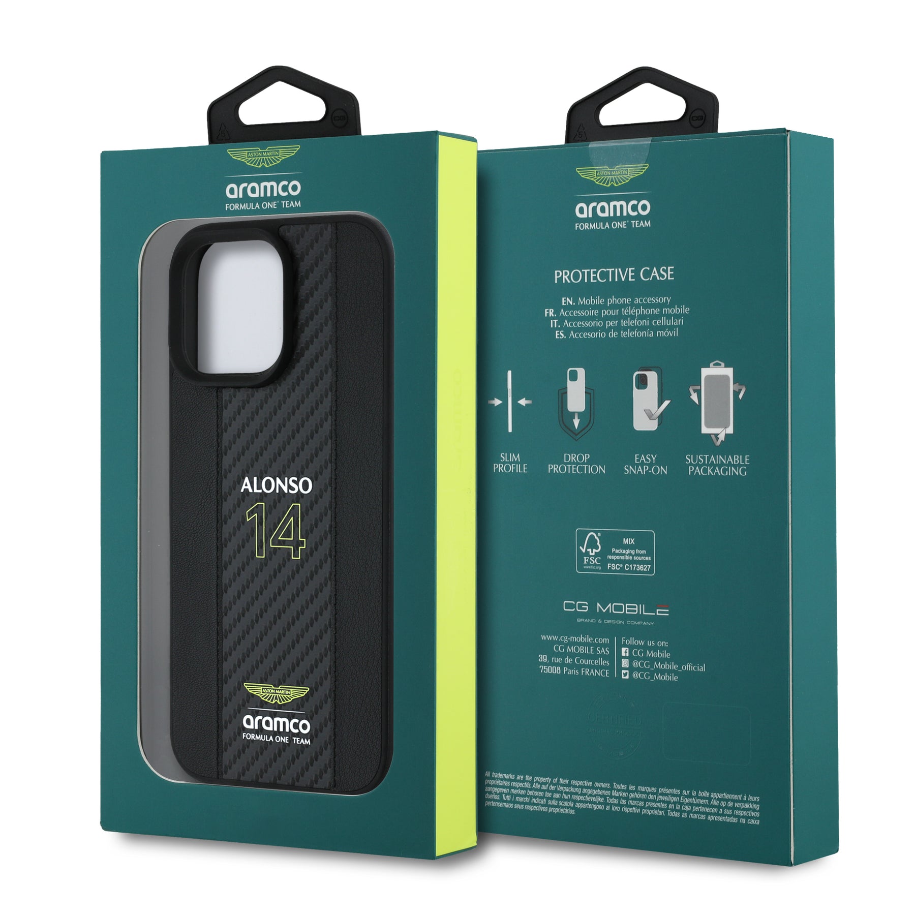 Aston Martin Alonso ARHCP16LNCEAK Hardcase Carbon Fiber Stripe for iPhone 16 Pro