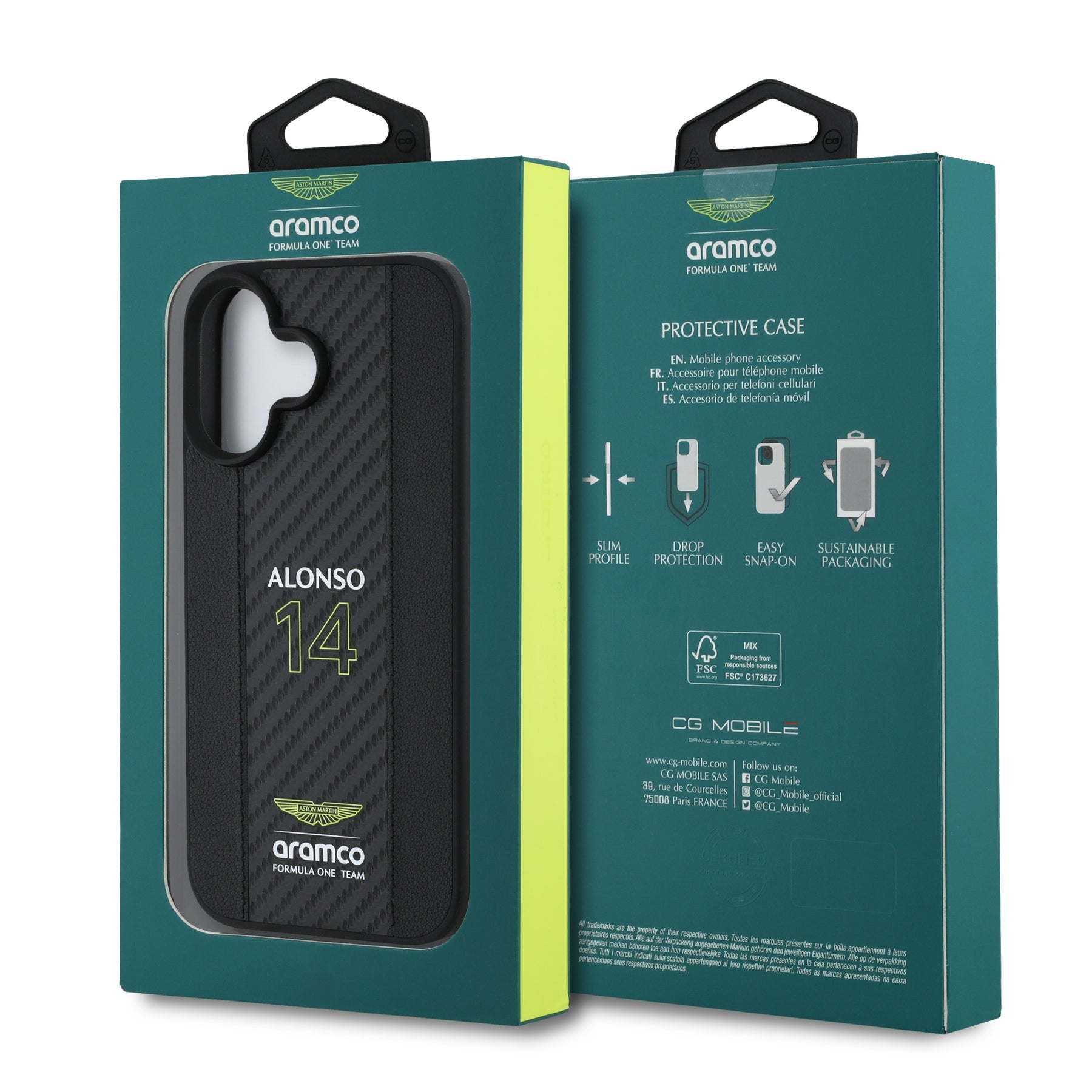 Aston Martin Alonso Hardcase Carbon Fiber Stripe for iPhone 16