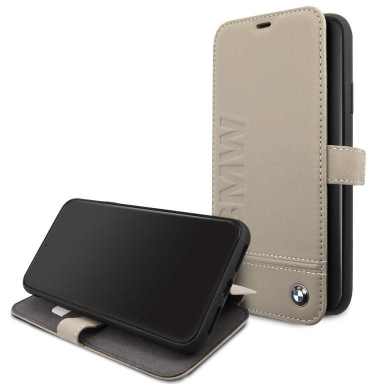 BMW BMFLBKSN65LLST iPhone 11 Pro Max Taupe Book type Book Case - Genuine Leather