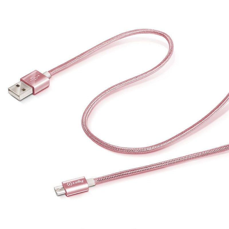 Celly Textile USB-A to Micro USB Cable 1m Pink
