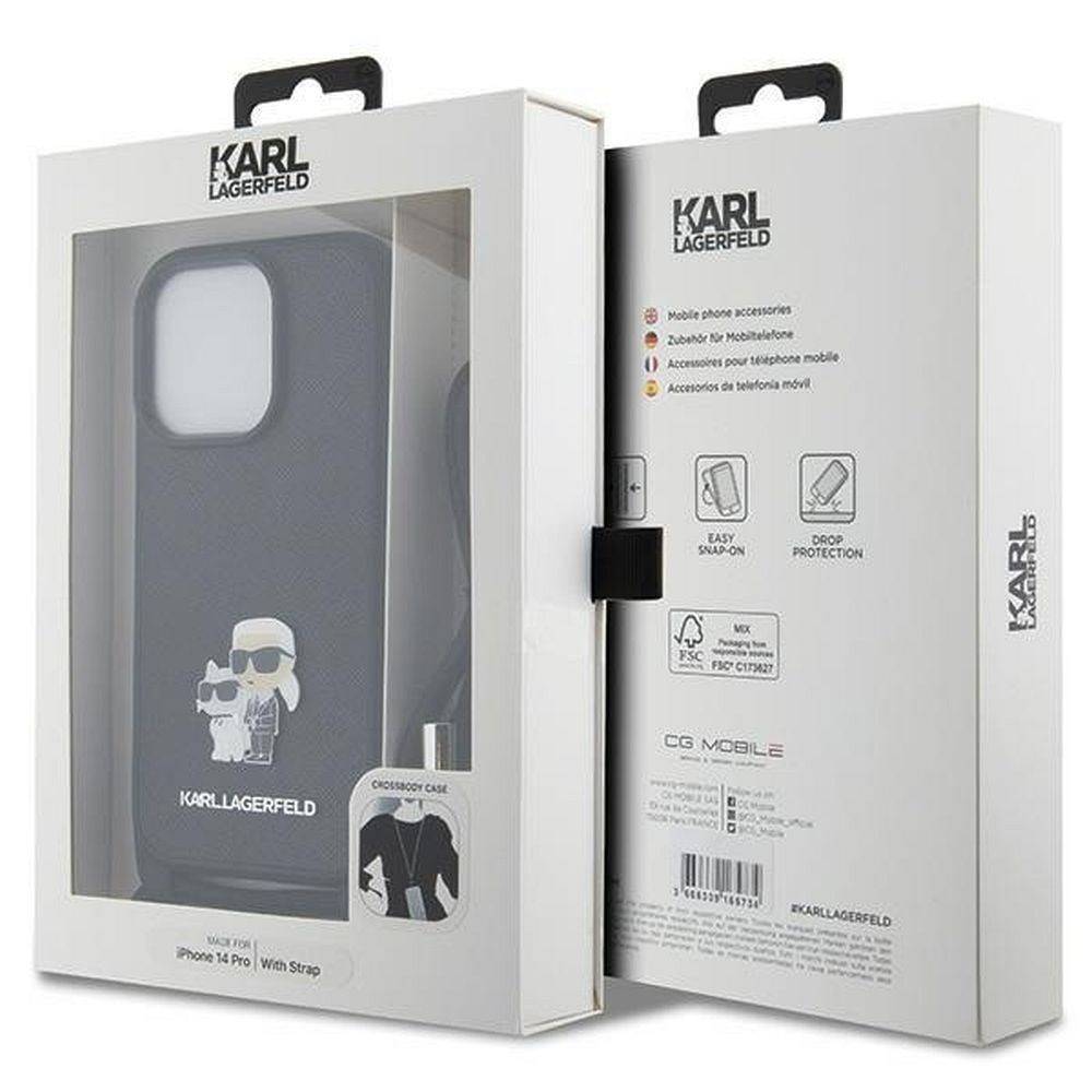 Karl Lagerfeld KLHCP14LSAKCPSK iPhone 14 Pro black Crossbody Saffiano Metal Pin Karl & Choupette
